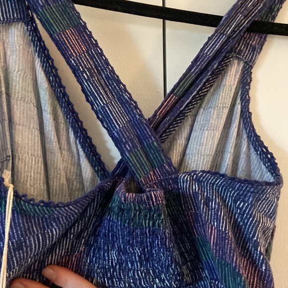 👗 NWT Universal Thread Navy Purple Striped Cross Back Linen Dress sz XS 💜 - Picture 7 of 11